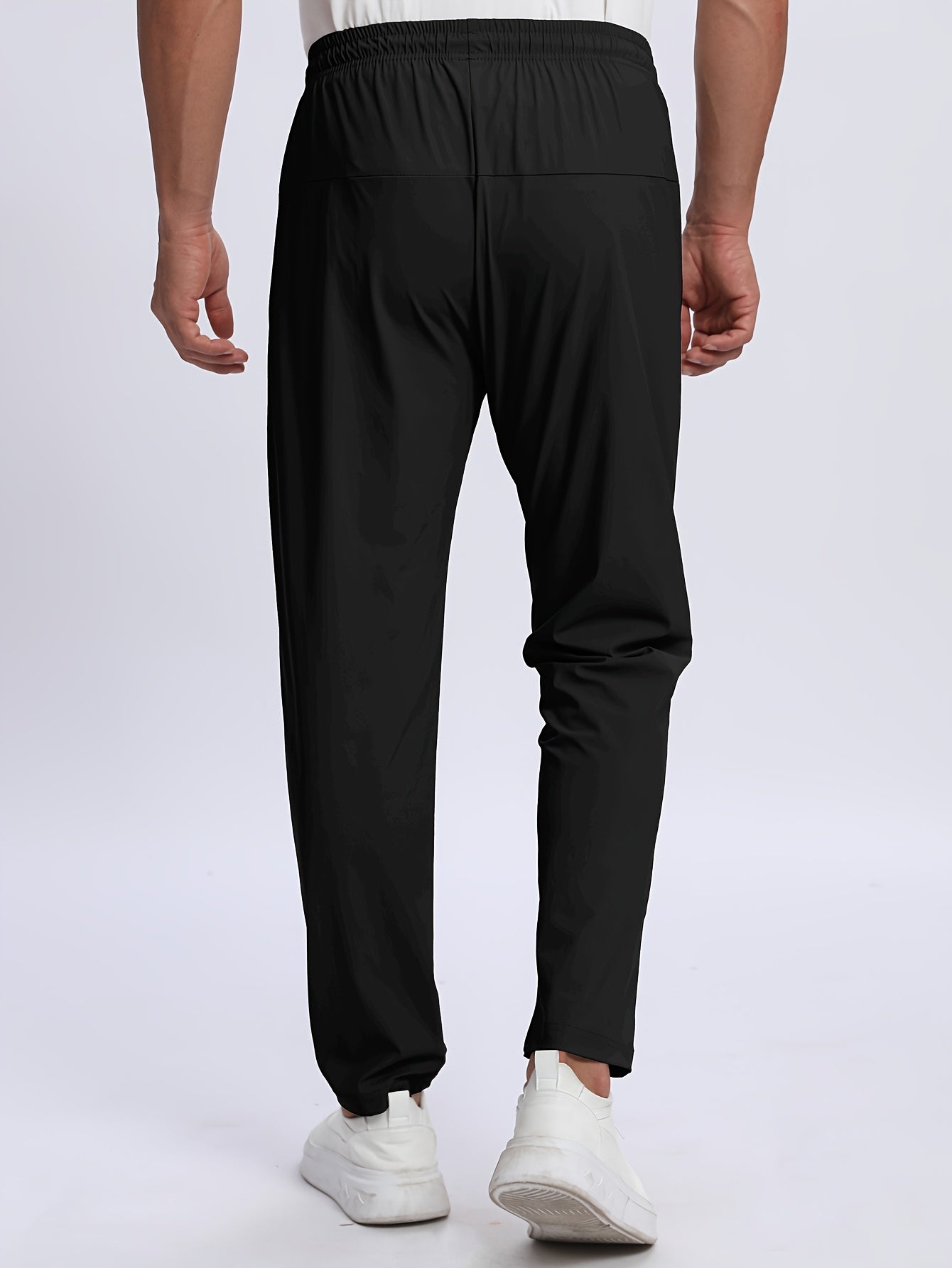 3pcs Men's Quick-Dry Athletic Pants - Moisture-Wicking, Breathable, Adjustable Drawstring & Zipper Pockets for Running, Gym, Casual Wear | Ice Silky Fabric (Black, Navy, Dark Gray)