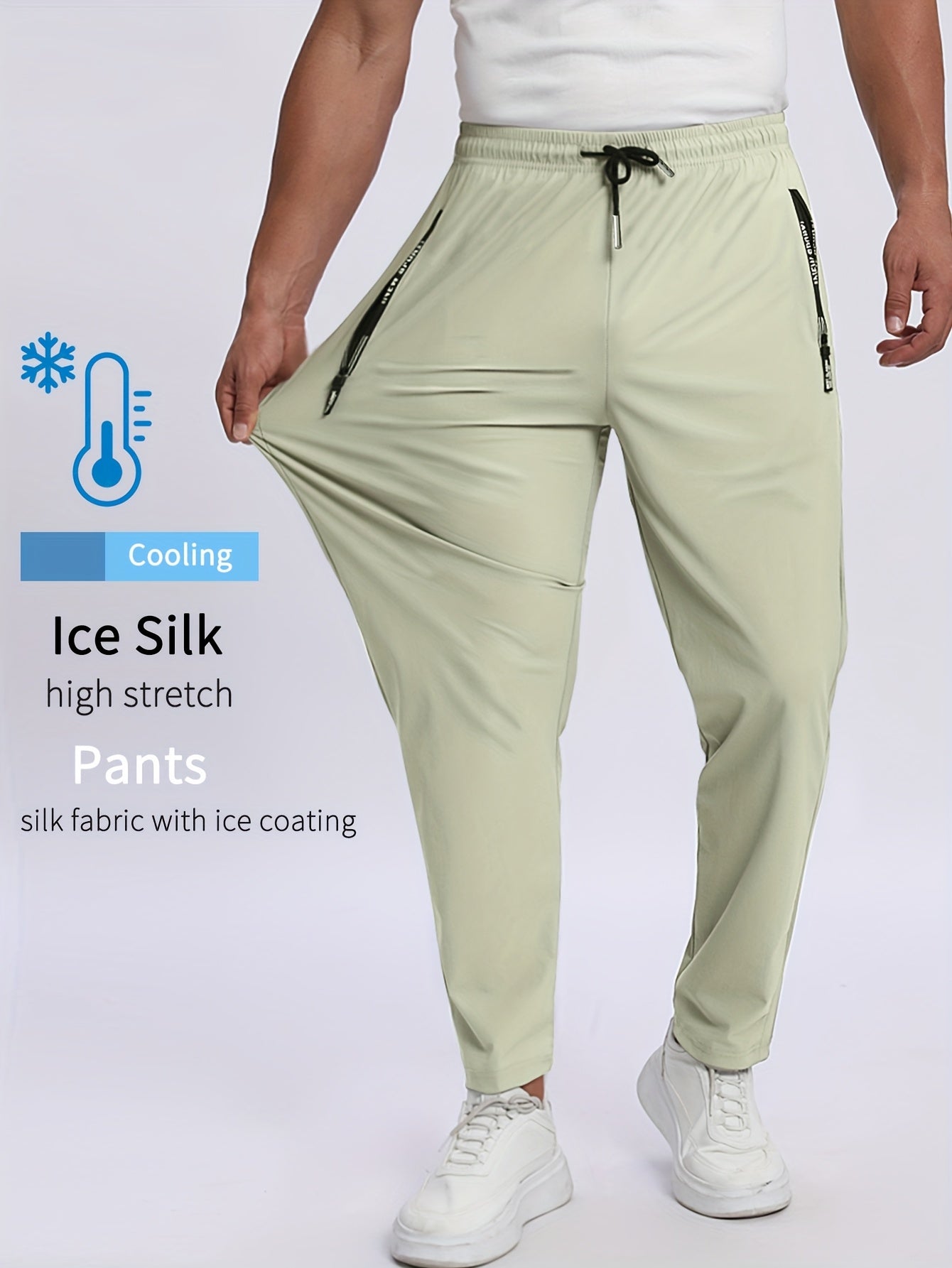 3pcs Men's Quick-Dry Athletic Pants - Moisture-Wicking, Breathable, Adjustable Drawstring & Zipper Pockets for Running, Gym, Casual Wear | Ice Silky Fabric (Black, Navy, Dark Gray)