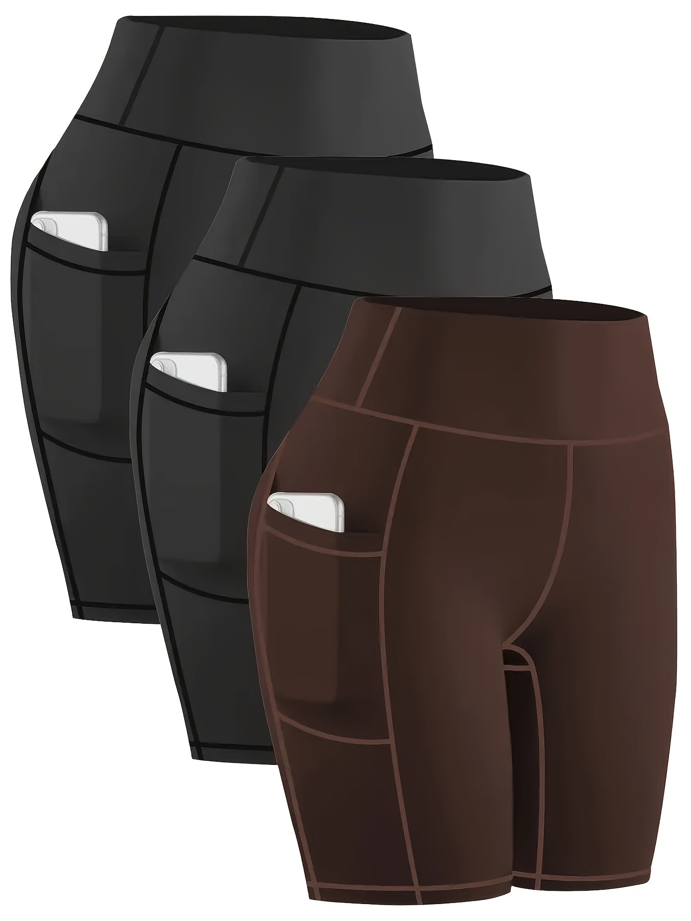 3pcs Set Of 3-inch Leggings with Leggings, High Waisted Yoga And Fitness Pants, Waist Cinching And Hip Lifting with Pockets, Cycling Shorts, Yoga Shorts, Sports Shorts, Pants