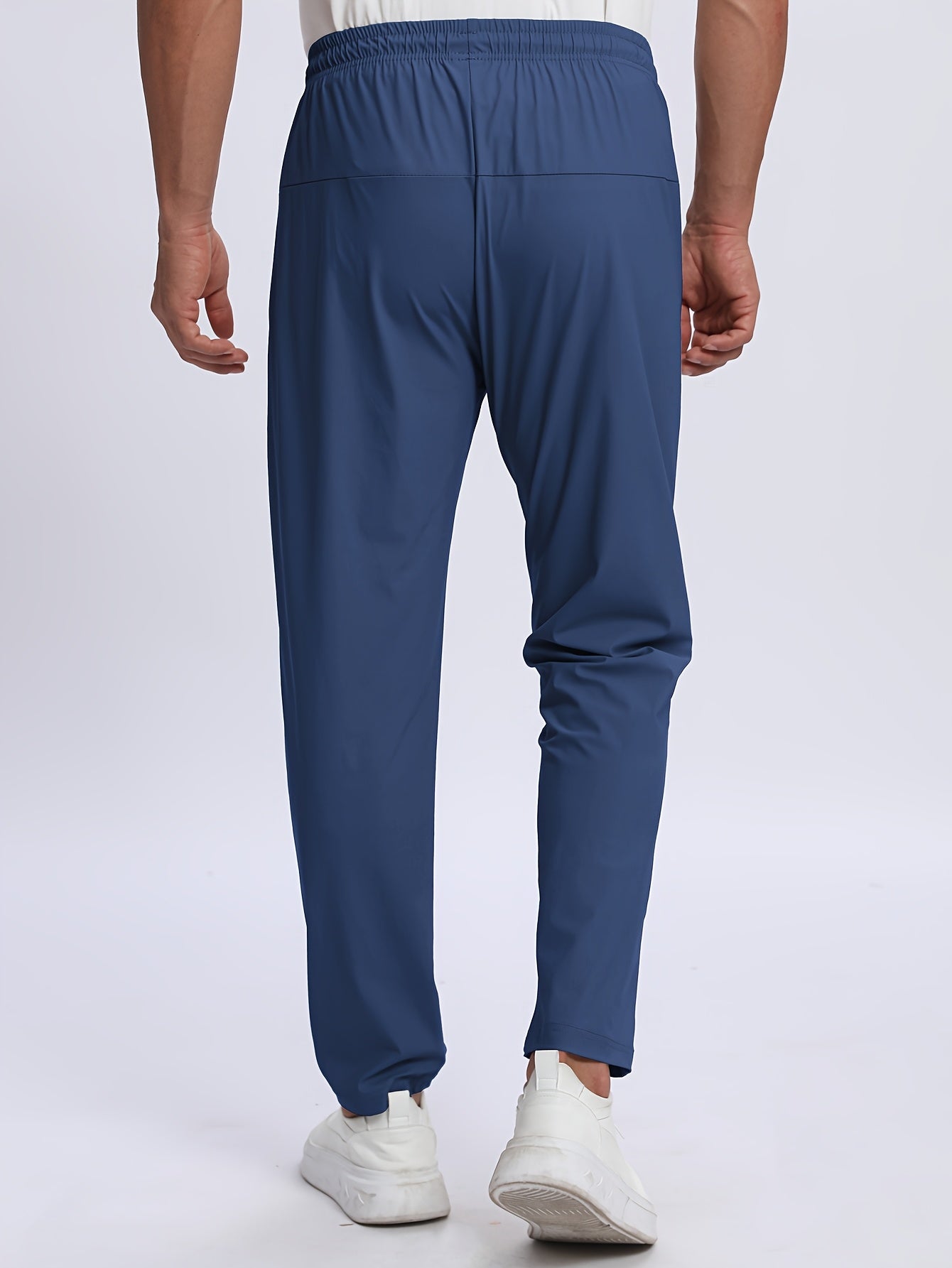3pcs Men's Quick-Dry Athletic Pants - Moisture-Wicking, Breathable, Adjustable Drawstring & Zipper Pockets for Running, Gym, Casual Wear | Ice Silky Fabric (Black, Navy, Dark Gray)
